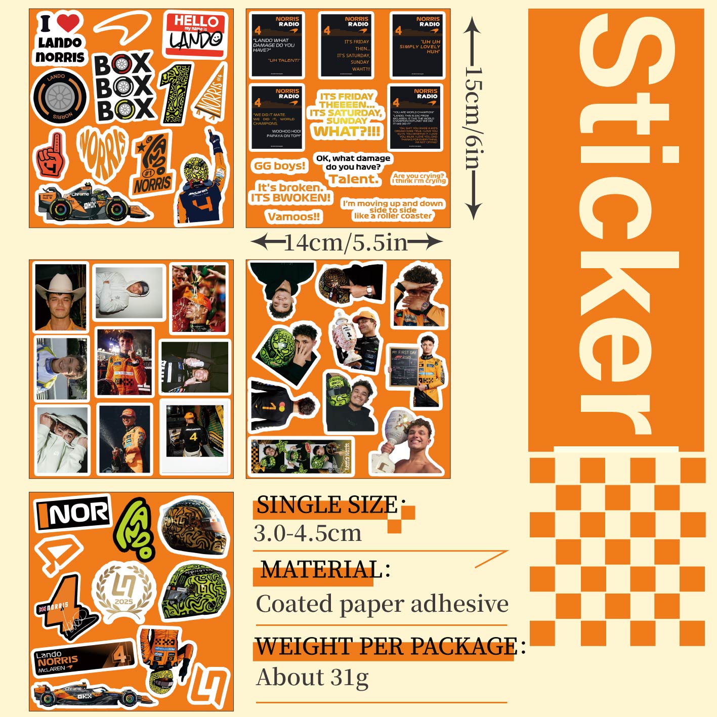 5-6 Sheets F1 Stickers, Norris - Supply Event recension och pris