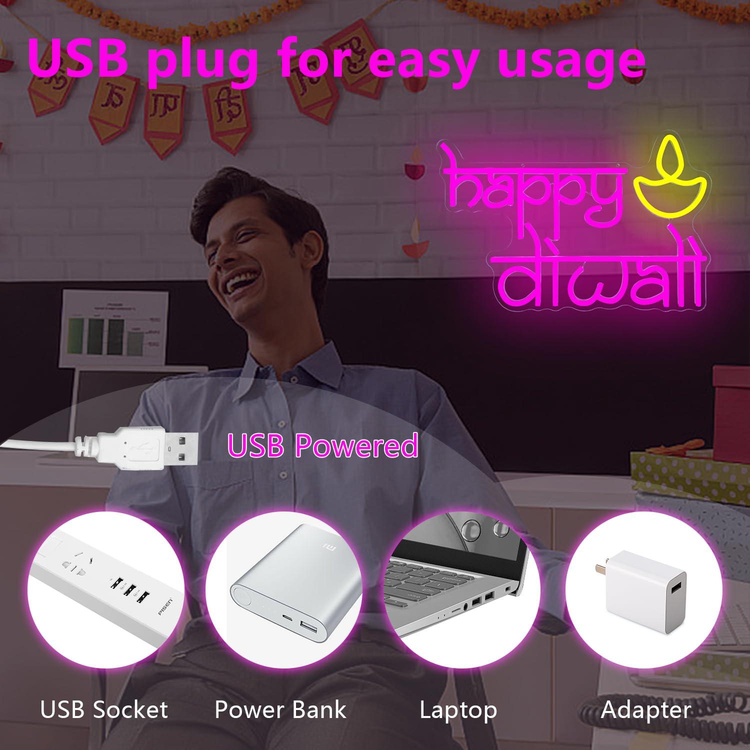 Happy Diwali Neon Sign USB Pow - Neon Sign Party recension och pris