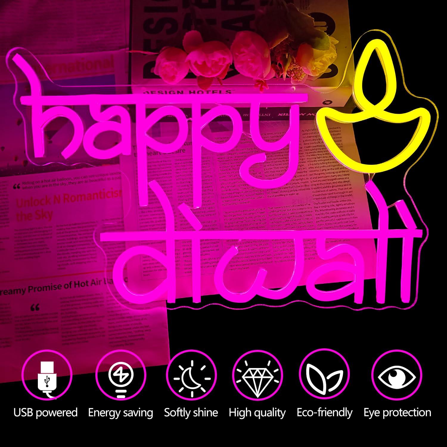 Happy Diwali Neon Sign USB Pow - Neon Sign Party recension och pris