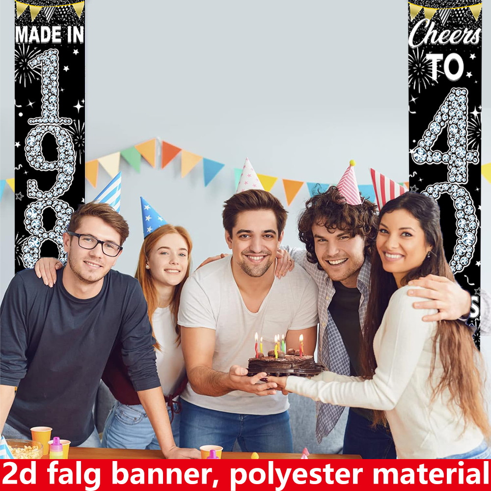 2Pcs 2D Flat 40th Birthday Ban - Party Banner Gold recension och pris