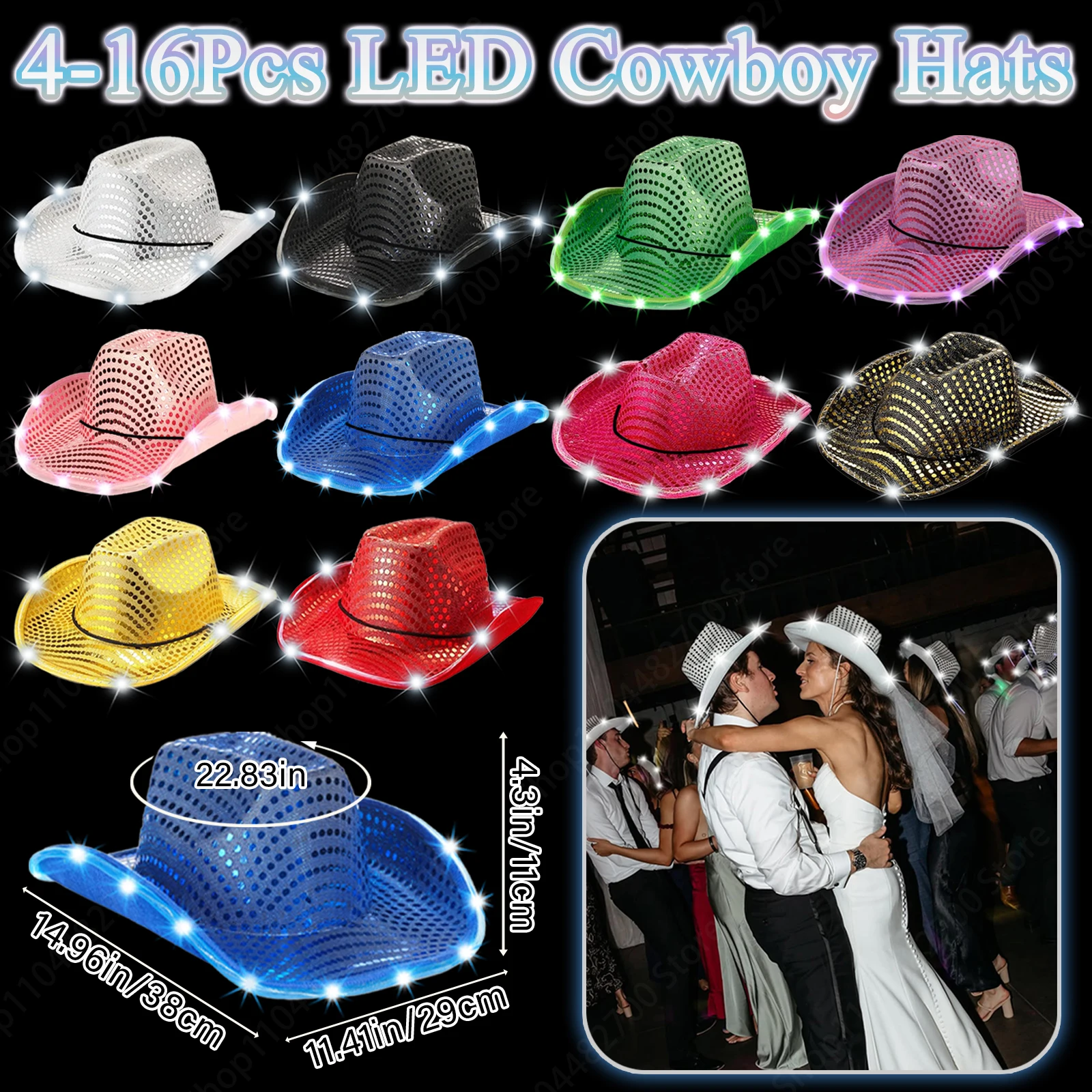 4/6/8/10/12/16Pcs LED Cowboy H - Party Hat Cone recension och pris