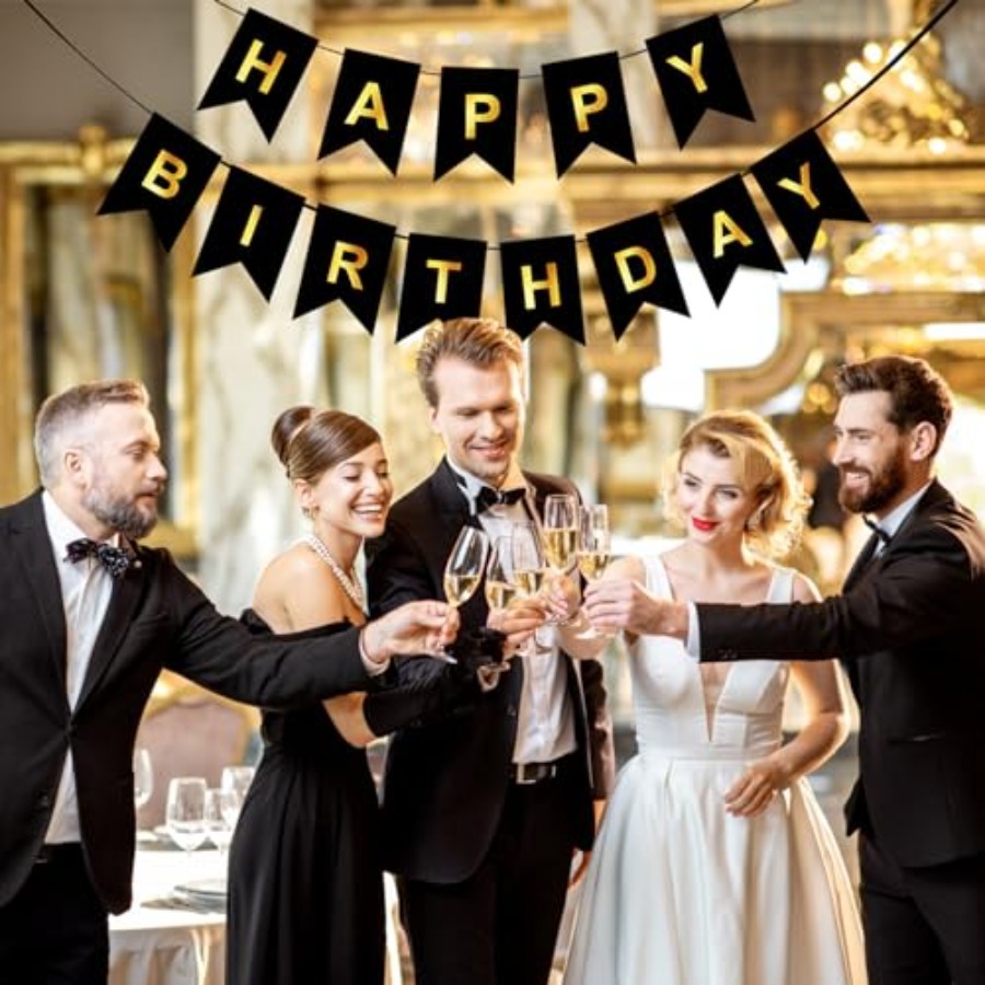 Happy Birthday Banner,Pre-Stru - Party Banner Gold recension och pris