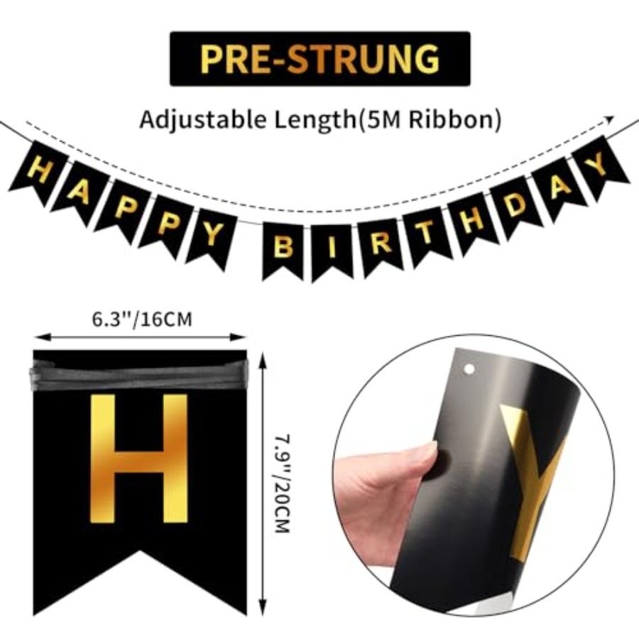 Happy Birthday Banner,Pre-Stru - Party Banner Gold recension och pris