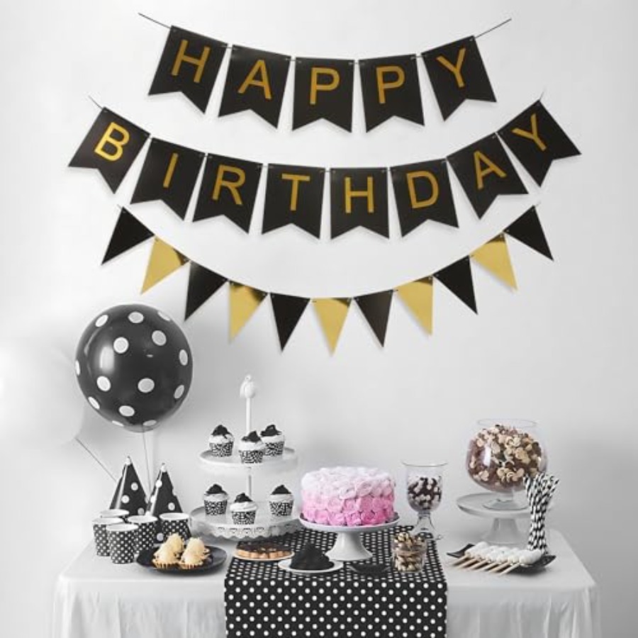 Black and Gold Striped Banner  - Party Banner Gold recension och pris